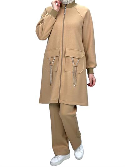 Ottoman Büyük Beden Pantolonlu Takım Capuccino OTW2100