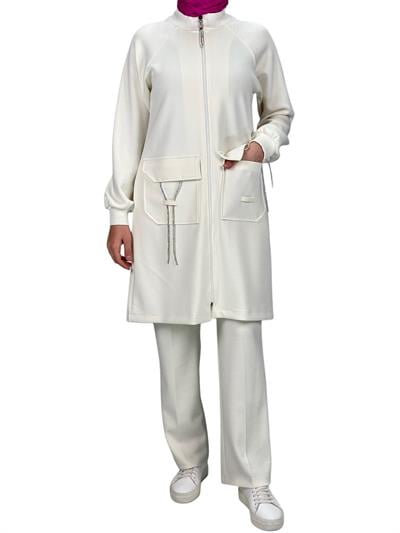 Ottoman Büyük Beden Pantolonlu Takım Ekru OTW2100