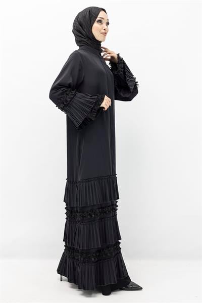 Ottoman Büyük Beden Piliseli Ferace Siyah OTW43426