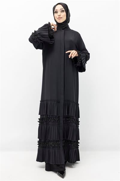 Ottoman Büyük Beden Piliseli Ferace Siyah OTW43426