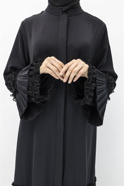 Ottoman Büyük Beden Piliseli Ferace Siyah OTW43426