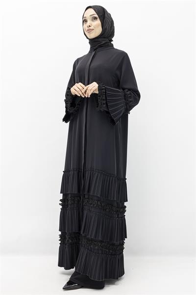 Ottoman Büyük Beden Piliseli Ferace Siyah OTW43426