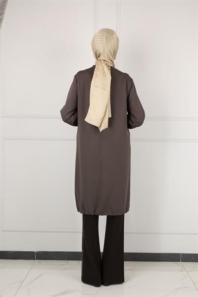 Ottoman Büyük Beden Ribanalı Tunik Kahve OTW2140