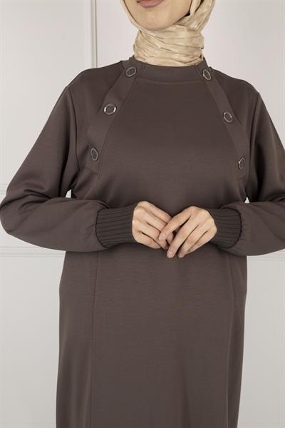 Ottoman Büyük Beden Ribanalı Tunik Kahve OTW2140