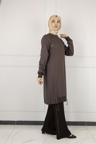 Ottoman Büyük Beden Ribanalı Tunik Kahve OTW2140