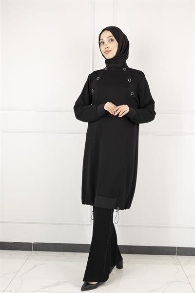 Ottoman Büyük Beden Ribanalı Tunik Siyah OTW2140
