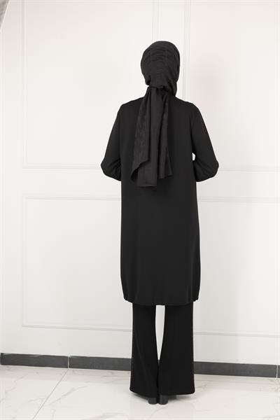 Ottoman Büyük Beden Ribanalı Tunik Siyah OTW2140