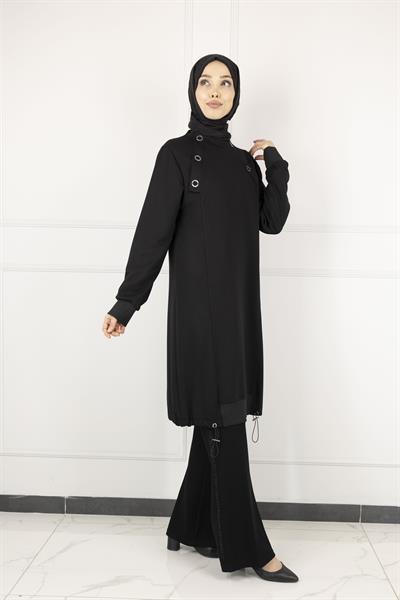 Ottoman Büyük Beden Ribanalı Tunik Siyah OTW2140