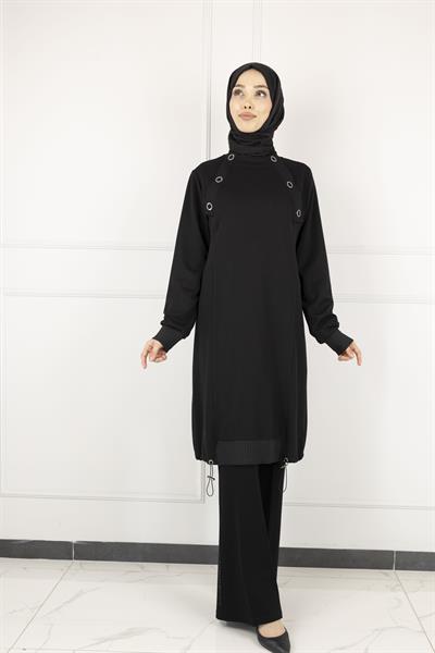 Ottoman Büyük Beden Ribanalı Tunik Siyah OTW2140