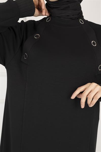 Ottoman Büyük Beden Ribanalı Tunik Siyah OTW2140