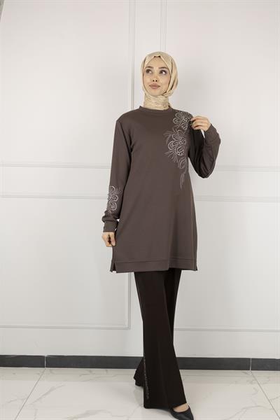 Ottoman Büyük Beden Tunik Kahve OTW2126