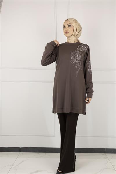 Ottoman Büyük Beden Tunik Kahve OTW2126