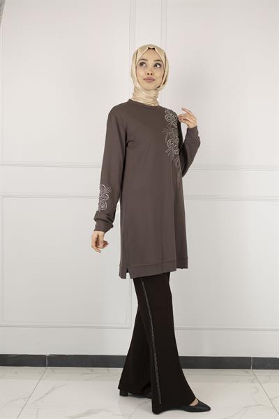Ottoman Büyük Beden Tunik Kahve OTW2126