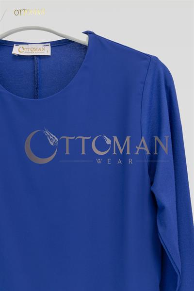 Ottoman Önü Şifon Detaylı Pamuk Penye İçlik Tunik Saks OTW2177