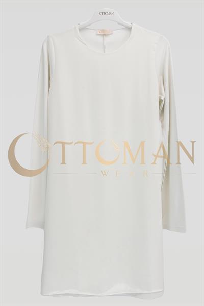 Ottoman Önü Şifon Detaylı Pamuk Penye İçlik Tunik Ekru OTW2177