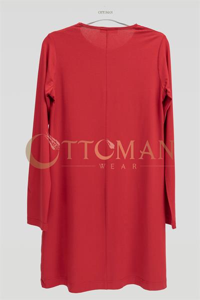 Ottoman Önü Şifon Detaylı Pamuk Penye İçlik Tunik Kırmızı OTW2177