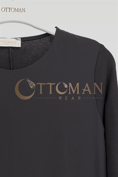 Ottoman Önü Şifon Detaylı Pamuk Penye İçlik Tunik Siyah OTW2177