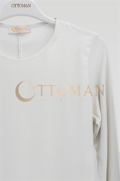 Ottoman Önü Şifon Detaylı Pamuk Penye İçlik Tunik Ekru OTW2177