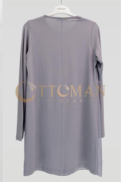 Ottoman Önü Şifon Detaylı Pamuk Penye İçlik Tunik Gri OTW2177