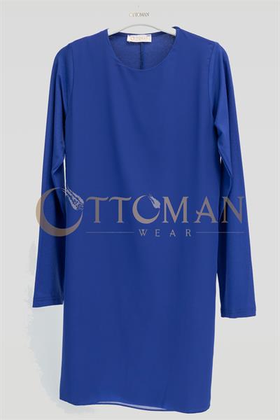 Ottoman Önü Şifon Detaylı Pamuk Penye İçlik Tunik Saks OTW2177