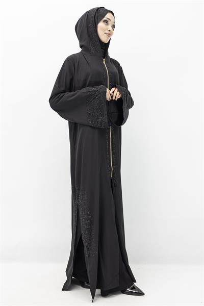 OTTOMAN TAŞLI DUBAİ FERACE Siyah OTW6112
