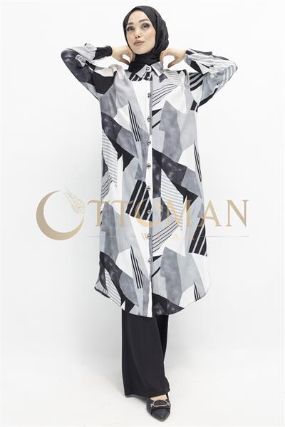 Ottoman Tesettür Büyük Beden Viskon Gömlek Gri OTW2080
