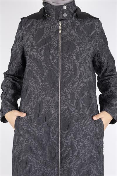 OTW1585 Orhan Store Desen Dokulu Astarlı Tesettür Kap  Tam Fermuarlı Siyah