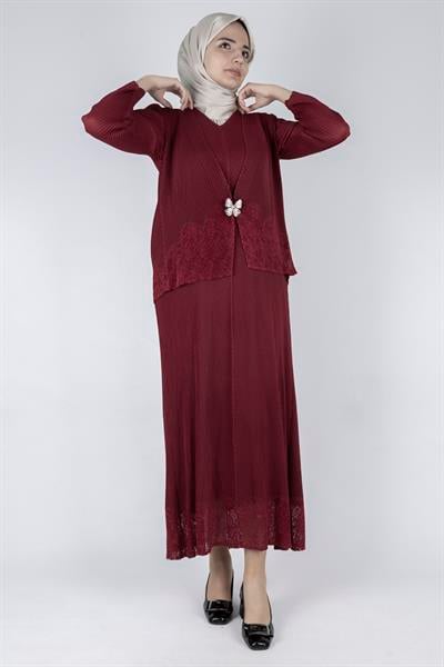 OTW24815 İthal Büyük Beden Ceketli Elbise Kırmızı