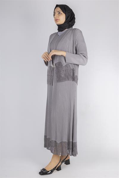OTW24815 İthal Büyük Beden Ceketli Elbise Gri