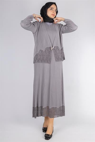 OTW24815 İthal Büyük Beden Ceketli Elbise Gri