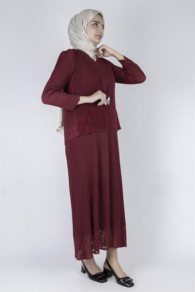 OTW24815 İthal Büyük Beden Ceketli Elbise Kırmızı