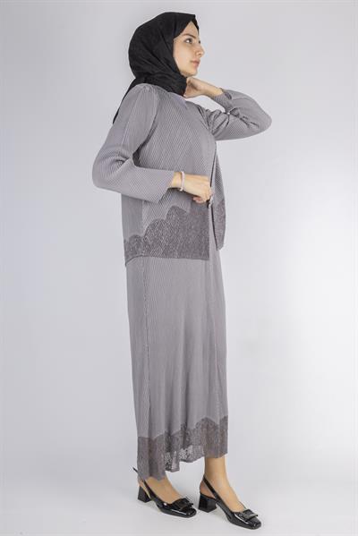 OTW24815 İthal Büyük Beden Ceketli Elbise Gri