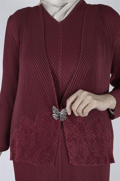 OTW24815 İthal Büyük Beden Ceketli Elbise Kırmızı