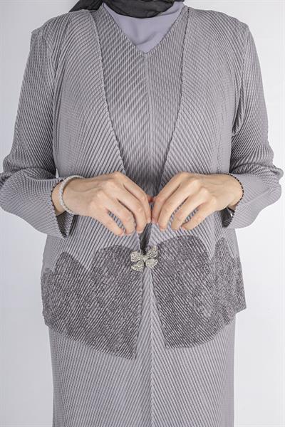 OTW24815 İthal Büyük Beden Ceketli Elbise Gri