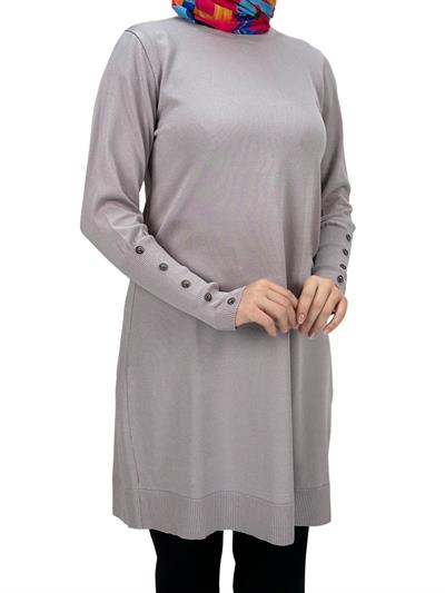 OTW2769-2 Kolları Düğmeli Merserize Triko Tunik Pudra