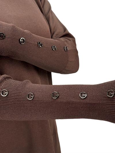 OTW2769-2 Kolları Düğmeli Merserize Triko Tunik Kahve