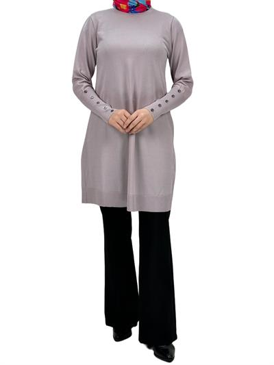 OTW2769-2 Kolları Düğmeli Merserize Triko Tunik Pudra