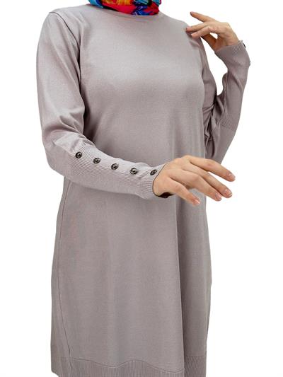 OTW2769-2 Kolları Düğmeli Merserize Triko Tunik Pudra