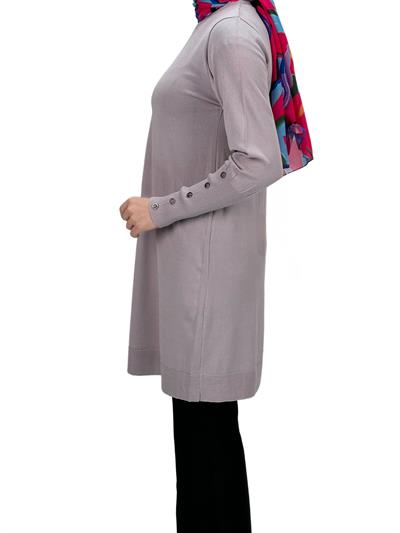 OTW2769-2 Kolları Düğmeli Merserize Triko Tunik Pudra