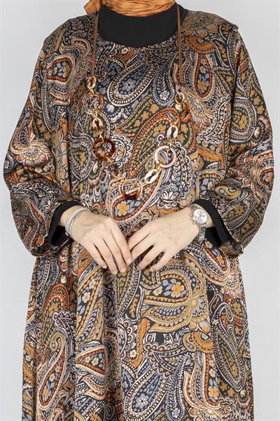 Oversize Etnik Desen Büyük Beden Elbise Desenli OTW3725