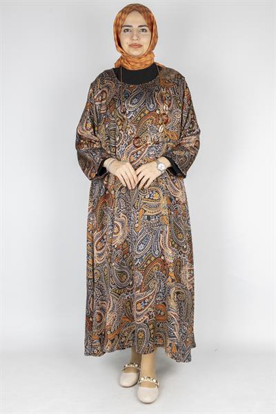 Oversize Etnik Desen Büyük Beden Elbise Desenli OTW3725