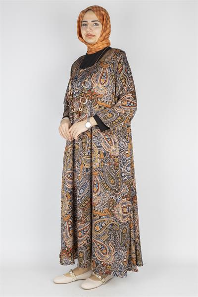 Oversize Etnik Desen Büyük Beden Elbise Desenli OTW3725