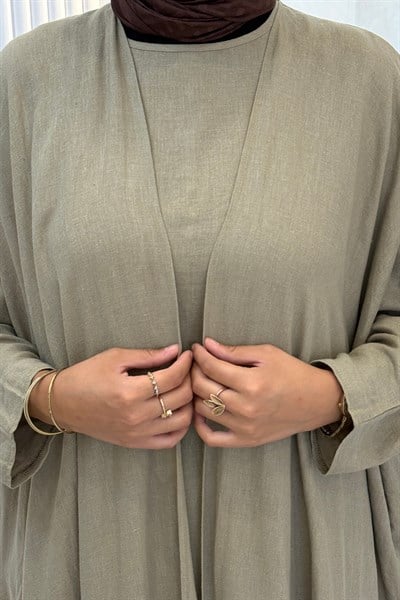 Oversize Tesettür Abaya Takım Haki OTW9835
