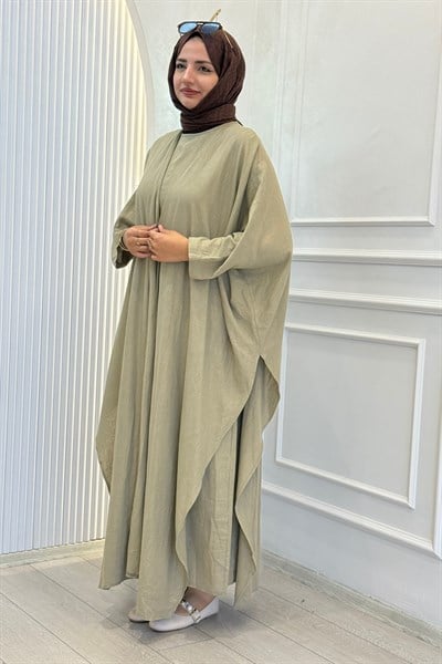 Oversize Tesettür Abaya Takım Haki OTW9835