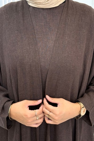Oversize Tesettür Abaya Takım Kahve OTW9835