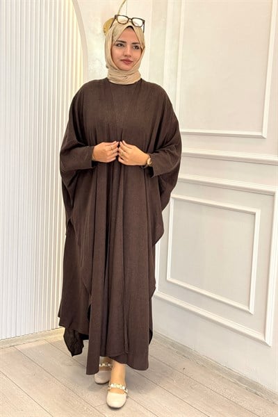 Oversize Tesettür Abaya Takım Kahve OTW9835