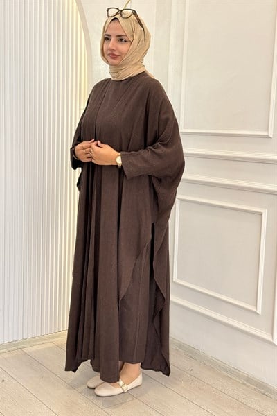 Oversize Tesettür Abaya Takım Kahve OTW9835