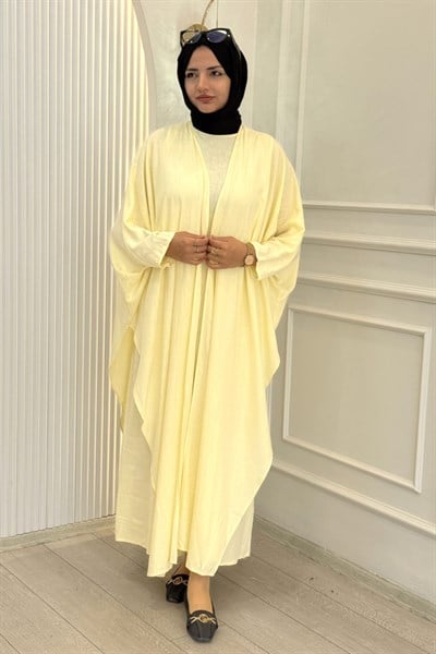 Oversize Tesettür Abaya Takım Sarı OTW9835