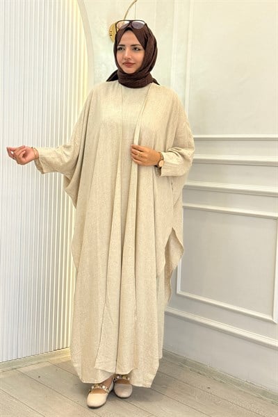 Oversize Tesettür Abaya Takım Taş OTW9835