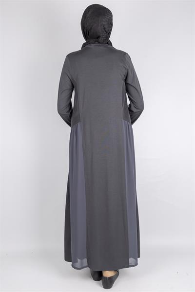 Paraşüt Kumaş Detaylı Çelik Örme Elbise Antrasit OTW25162